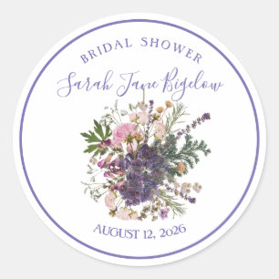 Periwinkle Pressed Wildflower Boho Bridal Shower Classic Round Sticker