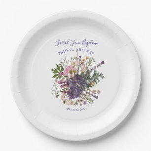 Periwinkle Pressed Wildflower Boho Bridal Shower Paper Plate