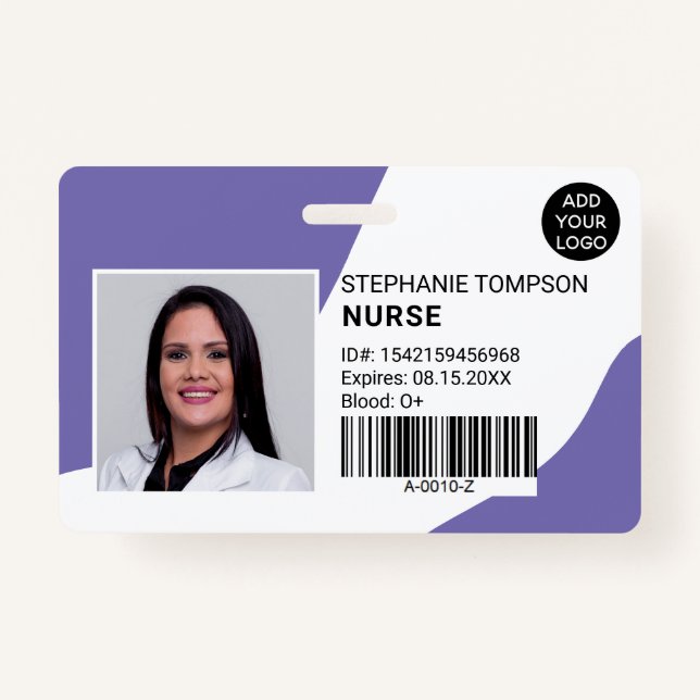 Periwinkle professional nurse photo logo code ID badge (Front)