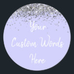 Periwinkle Purple and Silver Birthday Party Favour Classic Round Sticker<br><div class="desc">personalised sweet 16 label quinceanera,  mis quince 30th 40th 50th,  15th 16th 18th 20th 21st,  25th 10th 5th custom anniversary,  vow renewal wedding reception gift,  son husband him his grandson,  boy baby shower her granddaughter,  girl daughter wife uni graduation,  college graduate high school glitter,  bridal bachelorette hen do night</div>