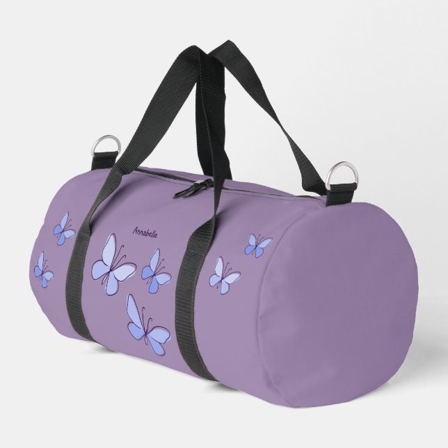 Periwinkle Purple Blue Butterfly Flutter Violet  Duffle Bag (Left Corner)