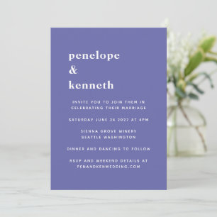 Periwinkle Purple Blue Lowercase Bold Wedding Invitation
