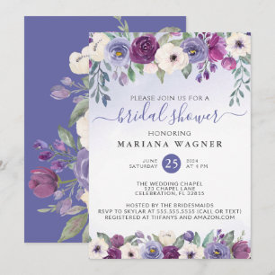 Periwinkle Purple Fuchsia Floral Bridal Shower Inv Invitation