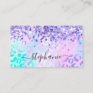 Periwinkle Purple Glitter Iridescent Leopard Business Card