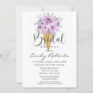 Periwinkle Purple Ice Cream Cone Bridal Shower Inv Invitation
