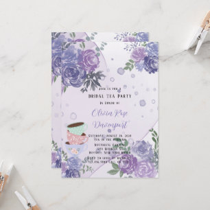 Periwinkle Purple Peony Alcohol Bridal Tea Party Invitation