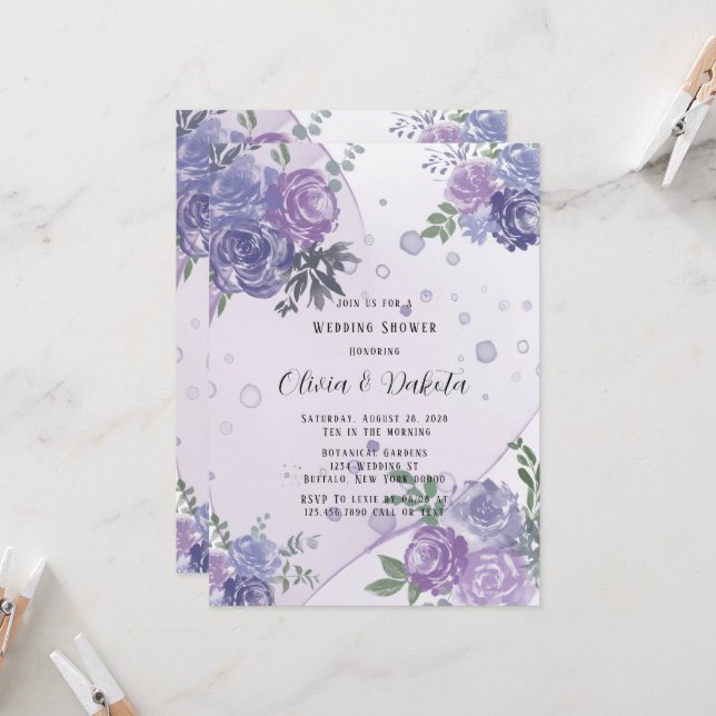 Periwinkle Purple Peony Alcohol Ink Wedding Shower Invitation (Front/Back In Situ)