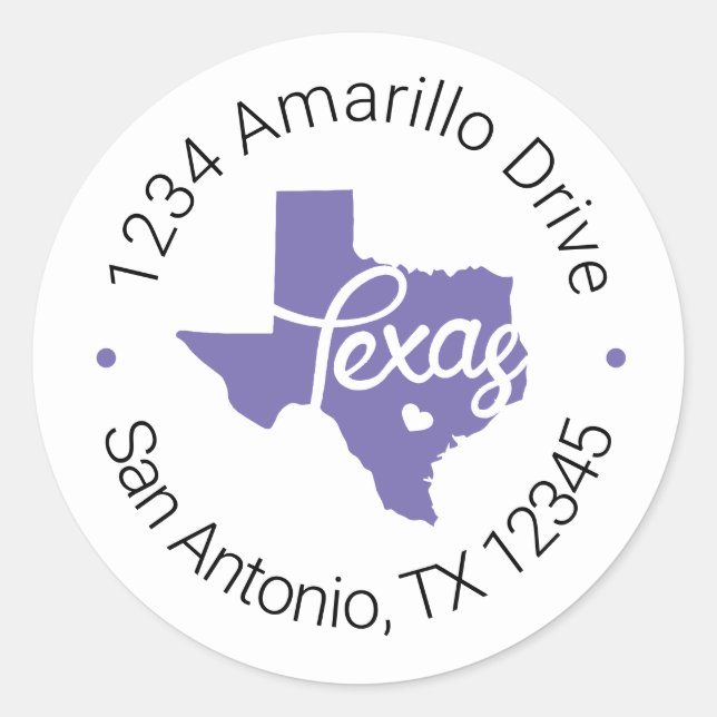 Periwinkle Purple Texas Heart Cutout Address Label (Front)