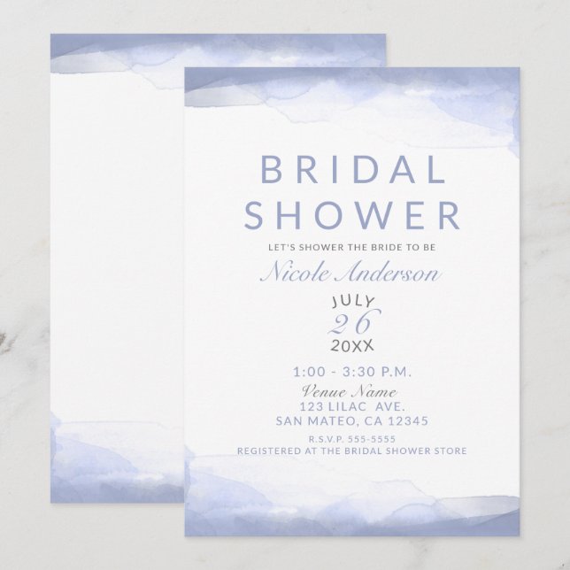 Periwinkle Purple Watercolor Modern Bridal Shower Invitation (Front/Back)