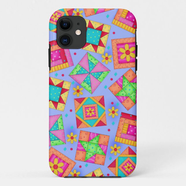 Periwinkle Quilt Patchwork Art iPhone Case (Back)