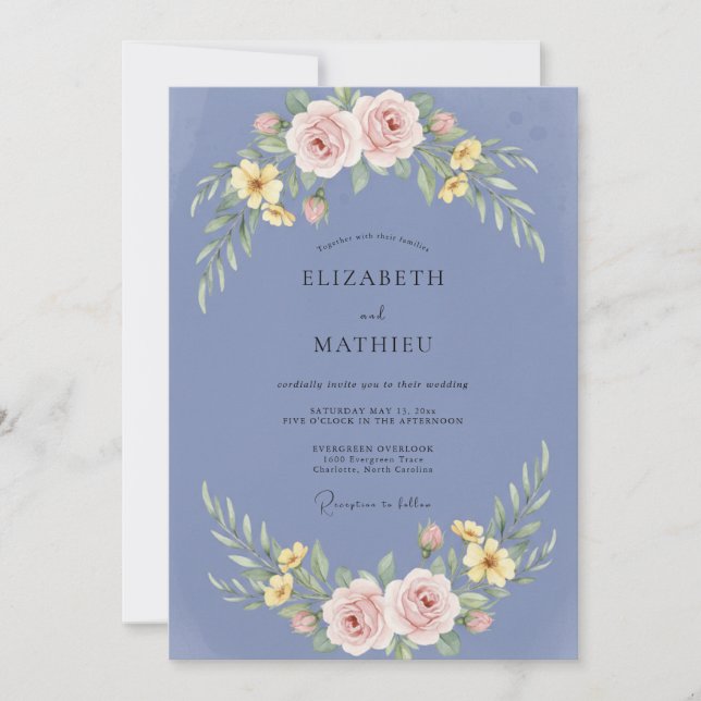 Periwinkle Ranunculus Dusty Eucalyptus Wedding Invitation (Front)