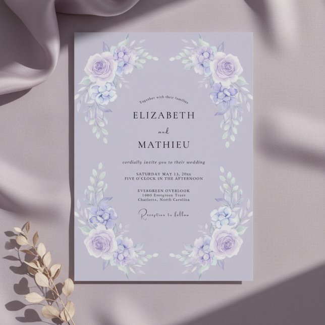 Periwinkle Ranunculus Eucalyptus Wedding Invitation (Creator Uploaded)