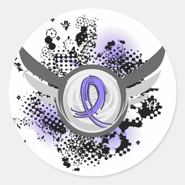 Periwinkle Ribbon And Wings Oesophageal Cancer Classic Round Sticker (Front)
