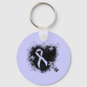 Periwinkle Ribbon Grunge Heart Key Ring