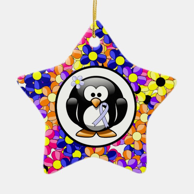 Periwinkle Ribbon Penguin Ceramic Tree Decoration (Front)