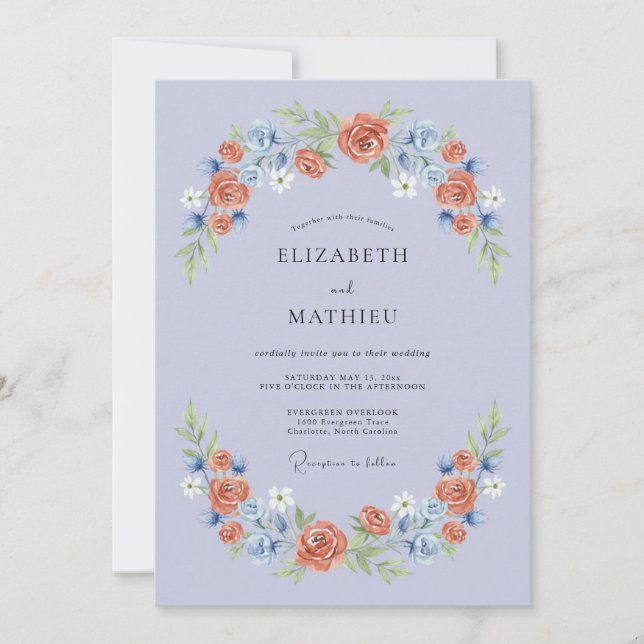 Periwinkle Romantic Blossom Wedding Invitation (Front)