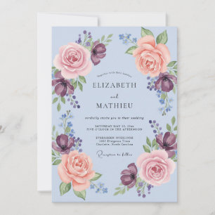 Periwinkle Romantic Floral Garland Wedding Invitation