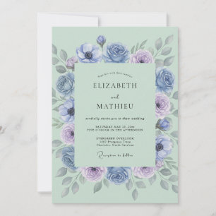 Periwinkle Rose Botanical Flourish Wedding Invitation
