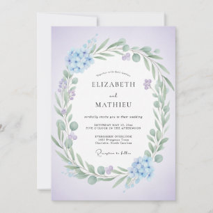 Periwinkle Sage Leafy Wedding Invitation