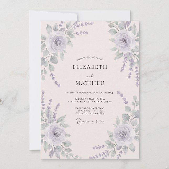 Periwinkle Sage Watercolor Wedding Invitation (Front)