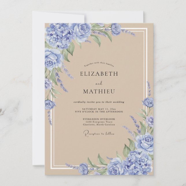 Periwinkle Sand Leafy Wedding Invitation (Front)