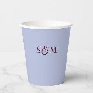Periwinkle Script Ampersand Monogram Wedding Paper Cups
