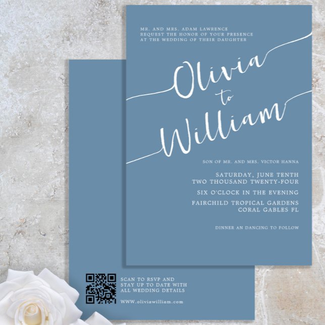 Periwinkle Script Minimalist Wedding Invitation (Creator Uploaded)