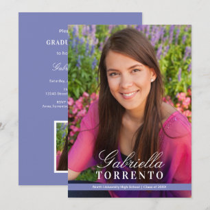 Periwinkle Script Name Photo Graduation Party Invitation