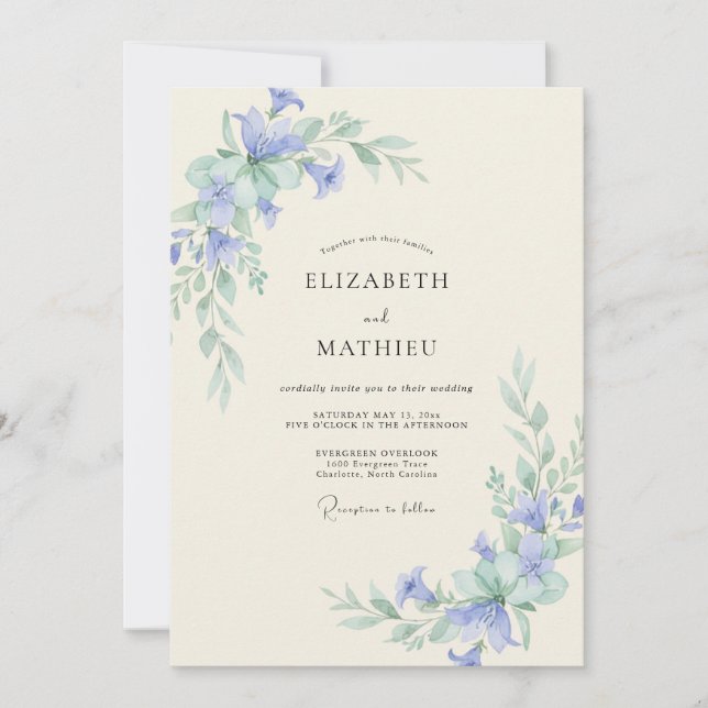 Periwinkle Seafoam Vine Wedding Invitation (Front)