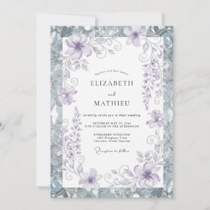 Periwinkle Silver Blossom Wedding Invitation