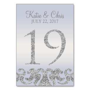 Periwinkle Silver Glitter Look Table Numbers-19 Table Number