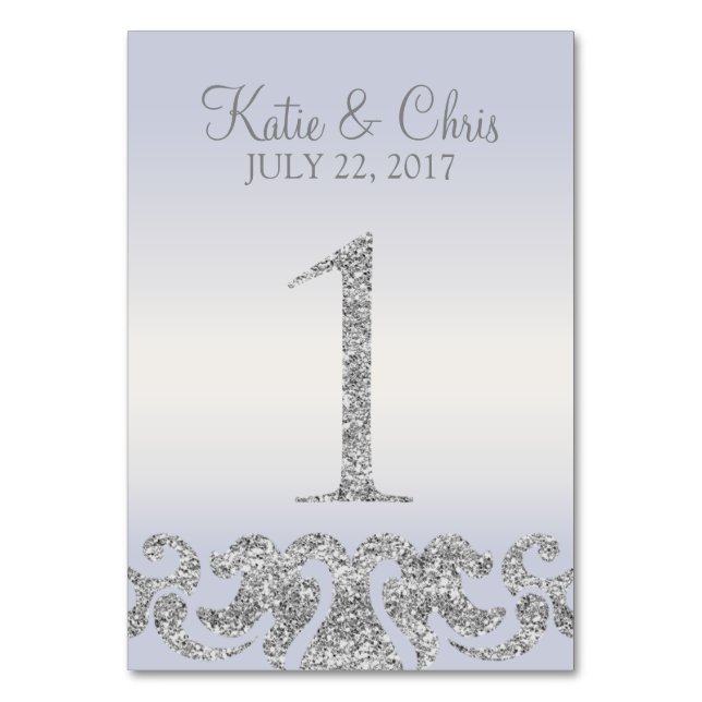 Periwinkle Silver Glitter Look Table Numbers-1 Table Number (Front)