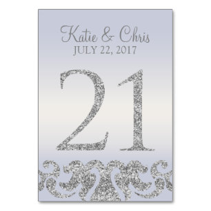 Periwinkle Silver Glitter Look Table Numbers-21 Table Number