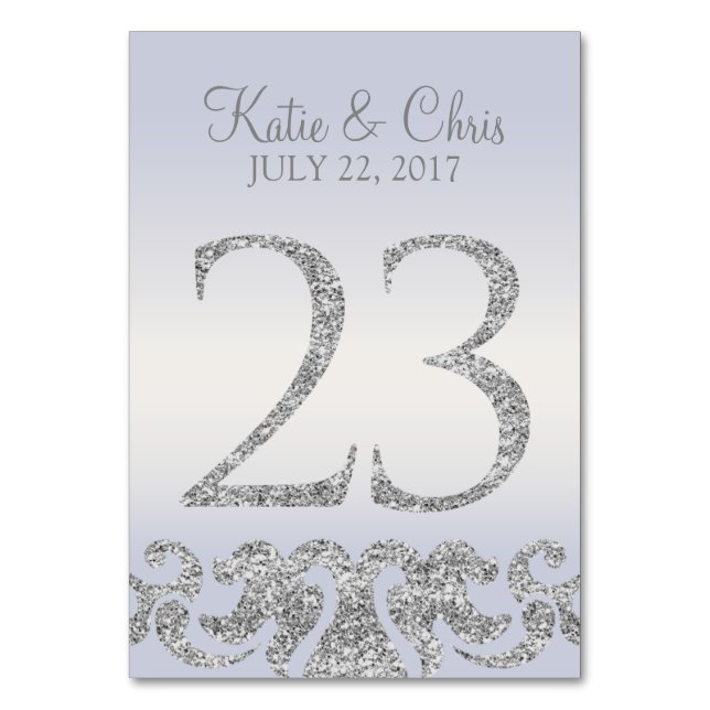 Periwinkle Silver Glitter Look Table Numbers-23 Table Number (Front)