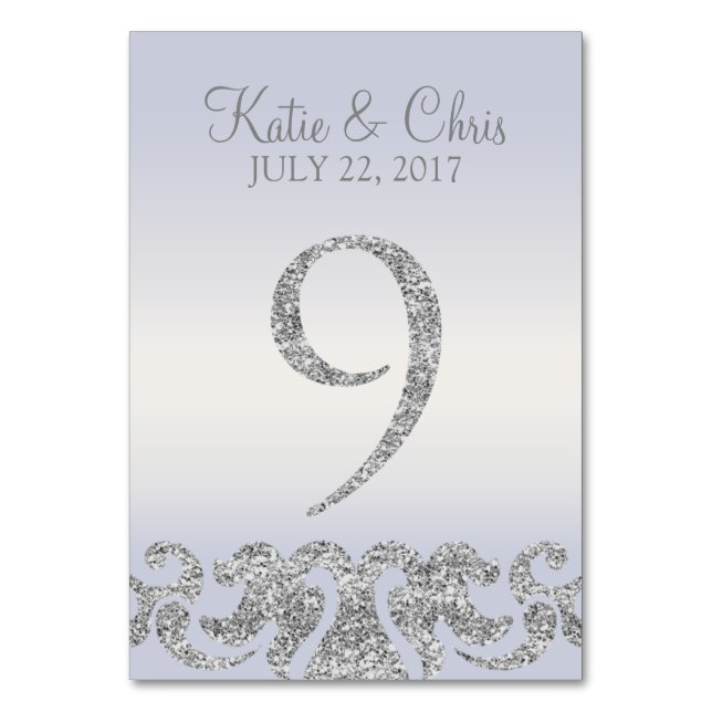 Periwinkle Silver Glitter Look Table Numbers-9 Number (Front)