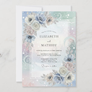 Periwinkle Silver Petal Wedding Invitation
