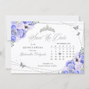 Periwinkle & Silver Quinceañera Save The Date Invitation