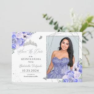 Periwinkle Silver Quinceañera Save The Date Photo Invitation