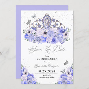 Periwinkle & Silver Save The Date Quinceañera Invitation