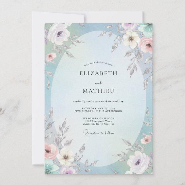 Periwinkle Soft Coral Petal Wedding Invitation (Front)