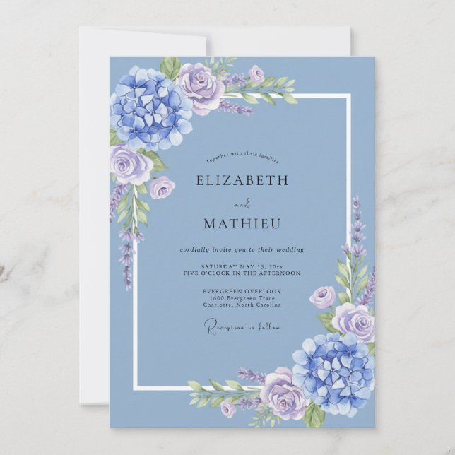 Periwinkle Soft Floral Wedding Invitation (Front)