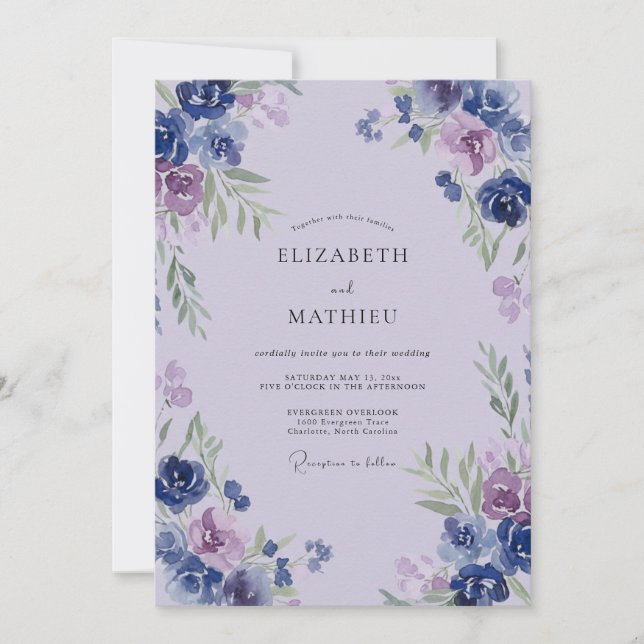 Periwinkle Soft Lilac Painted Wedding Invitation (Front)