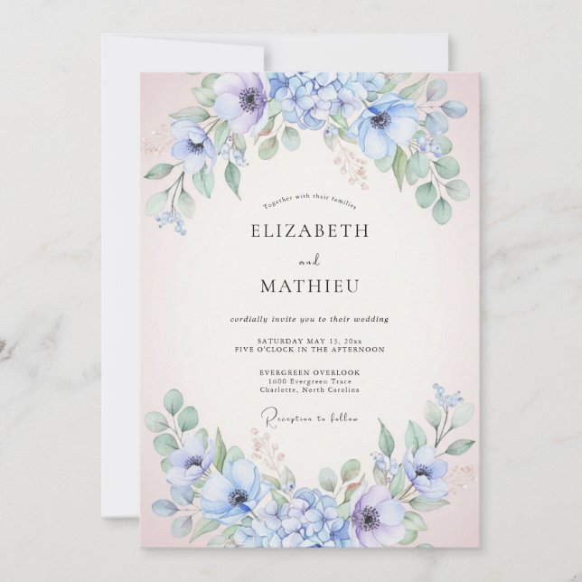 Periwinkle Soft Lilac Peony Wedding Invitation (Front)