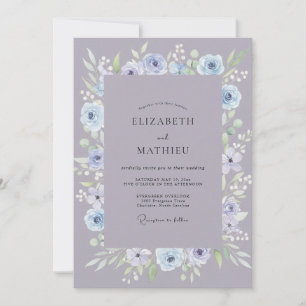 Periwinkle Soft Mauve Wreath Wedding Invitation