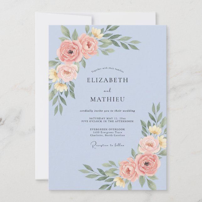 Periwinkle Soft Pink Peony Wedding Invitation (Front)