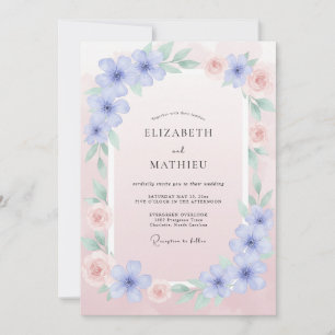 Periwinkle Soft Pink Ranunculus Eucalyptus Wedding Invitation