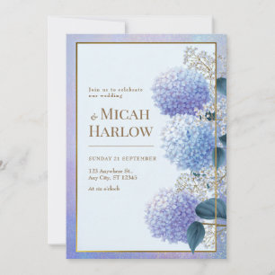 Periwinkle Stardust Hydrangea Gold Frame Wedding Invitation