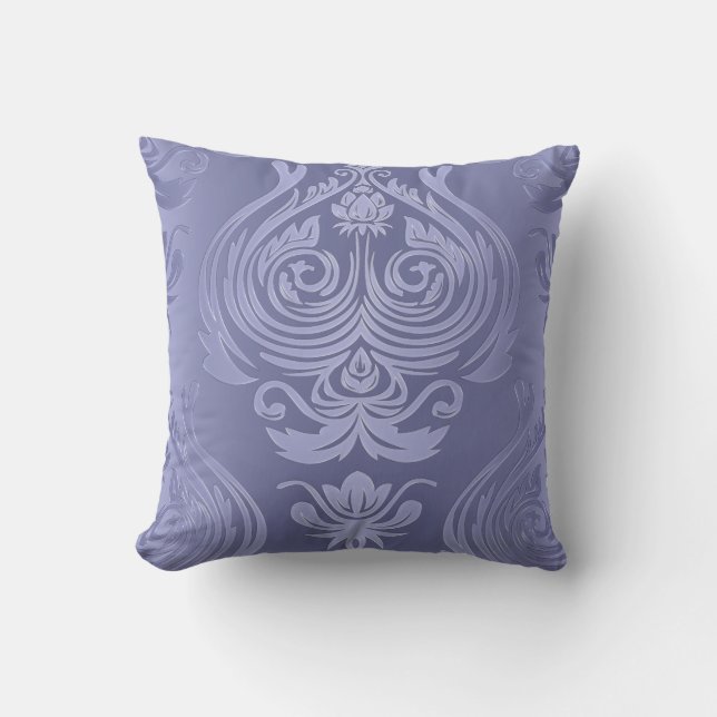 Periwinkle Steel Floral Lace Damask Cushion (Front)