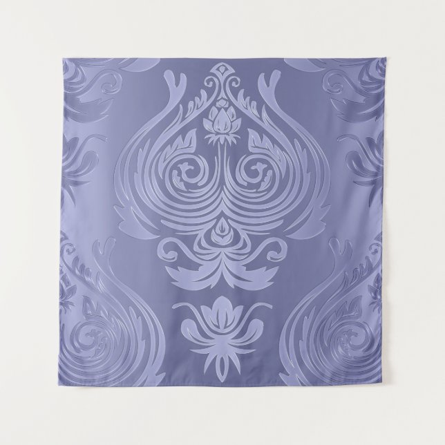 Periwinkle Steel Floral Lace Damask Tapestry (Front)