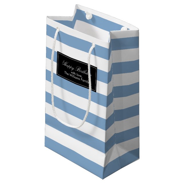 Periwinkle Stripes Pattern Personalised Small Gift Bag (Front Angled)